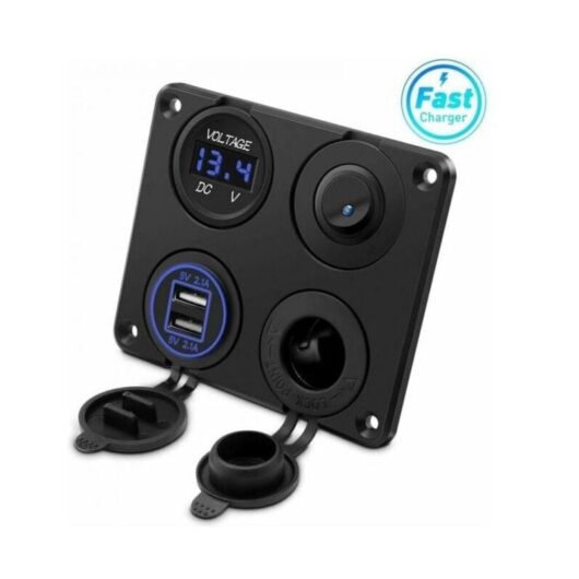 Cigarette Lighter Socket, 4.2A Dual usb Ports, 12V dc Power Socket, Switch and Voltmeter with led Display, Waterproof Car Charger for 12V/24V Car,