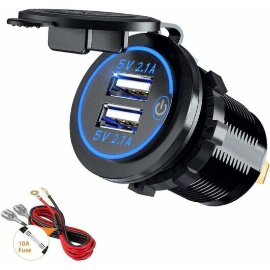 Dual USB Charger Socket, Dual 5V/4.2A USB Car Charger Power Outlet with Switch for 12V/24V Cars, Boats