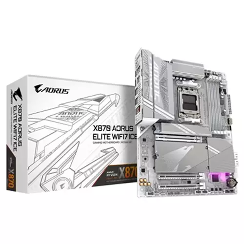 GIGABYTE X870 AORUS ELITE WIFI7 ICE Motherboard - Supports AMD Ryzen 9000 CPUs 16+2+2 Phases Digital VRM up to 8200MHz DDR5 (OC) 3xPCIe 5.0 + 1xPCIe 4.0 Wi-Fi 7 2.5GbE LAN USB 4