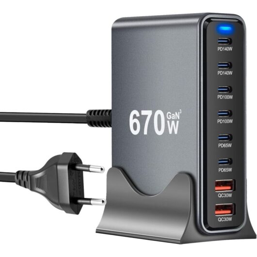 GaN III 8-in-1 670W USB-C Charger, Multi-Fast Charger with 6 USB-C Ports + 2 USB-A Ports, Power Delivery, USB-C Charging Station for MacBook Pro/Air,