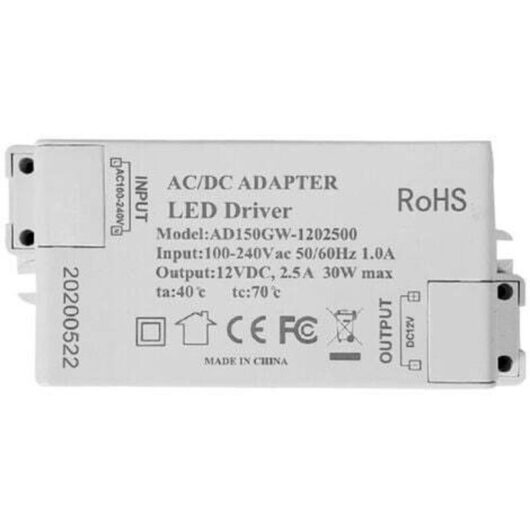 LED-Transformator, LED-Netzteil - 30 W, 12 V DC, 2.5 A, Constantspannung für LED-Streifen und G4-, MR11-, MR16-LED-Lampen