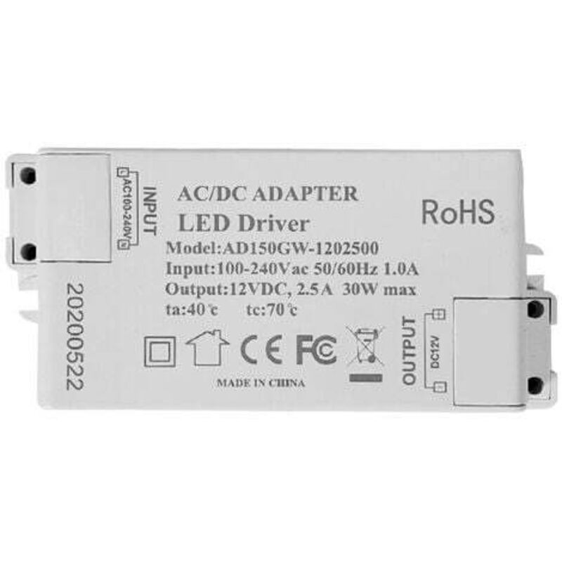 LED-Transformator, LED-Netzteil - 30 W, 12 V DC, 2.5 A, Constantspannung für LED-Streifen und G4-, MR11-, MR16-LED-Lampen