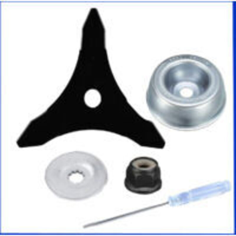 Maintenance kit for brushcutter blades with lawnmower blade adapter