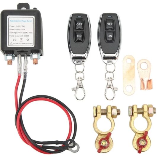 Remote Battery Isolator Switch, dc 12V Car Isolator Switch Anti-Theft Main Circuit Breaker with Remote Control Copper Terminal for Car (12V 200A)