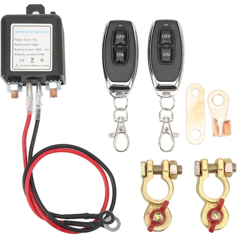Remote Battery Isolator Switch, dc 12V Car Isolator Switch Anti-Theft Main Circuit Breaker with Remote Control Copper Terminal for Car (12V 200A)