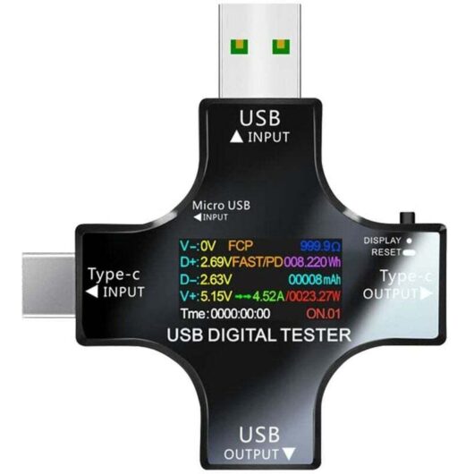 USB Multimeter Tester, USB-C Current and Voltage Meter 3.3-30V 0-5.1A, 2-in-1 Tester: Voltmeter, Ammeter, Capacitor, Power Supply, Wattmeter,