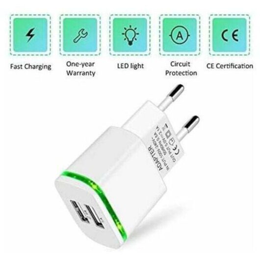 USB Wall Charger, 2-Pack 2.1A 5V 2-Port Universal Power Adapter with LED, Replacement for iPhone 11 XR X XS Max 8 7 6 6S Plus 5S, Samsung