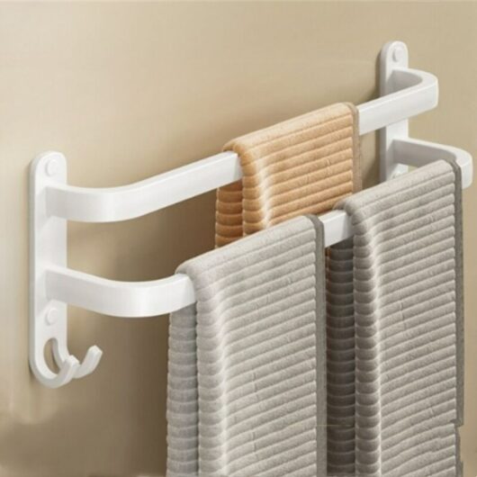 White Wall-Mounted Towel Rack - Hanging Towel Organizer for Bathroom, No Drilling Required - Organization and Elegance, Double 50cm