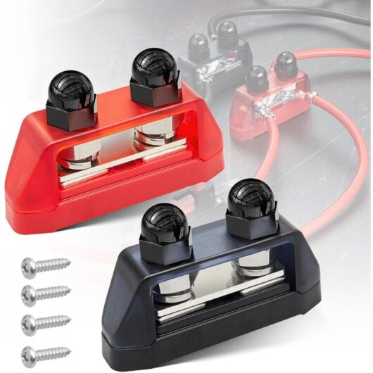 12-48V DC MAX 250A Power Distribution Block Holder, Dual Power Bus Bar Battery Terminal Junction for Car Marine Boat, M10-3/8"
