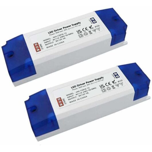 12V LED Transformer - 230V to 12V LED Transformer - 0-36W LED Transformer Driver - For under-cabinet lighting, MR16 MR11 G4 LED bulbs (pack of 2)