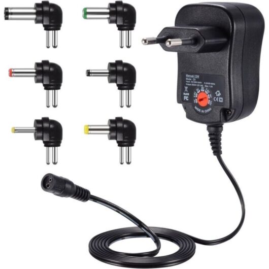 12W Universal AC to DC Power Adapter 3V 4.5V 5V 6V 7.5V 9V 12V 1A Switching Power Supply Transformer with 90 Degree DC Connectors for Household