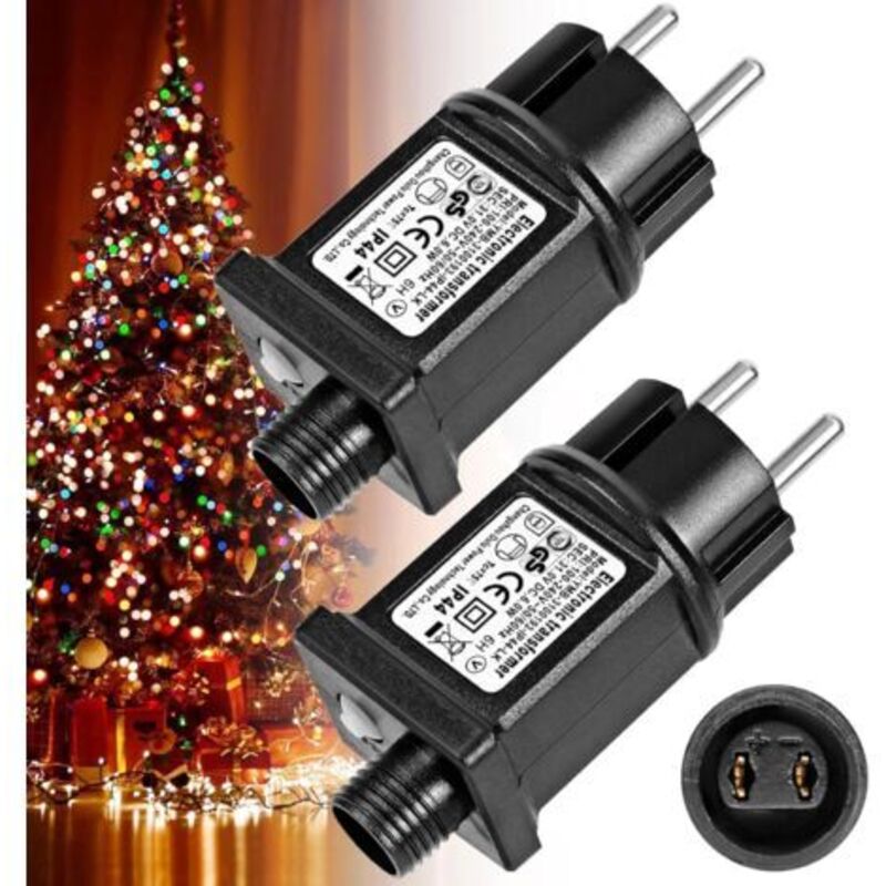 2-Pack 31V 6W LED Power Transformer, IP44 Low Voltage Driver Adapter Flasher with 8 Modes, Timer and Memory Function for String Lights, Festoon