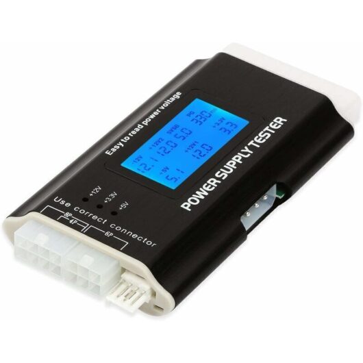 20/24 4/6/8 pin PC power supply tester for ATX, ITX, BTX, PCI-E, SATA, HDD, black