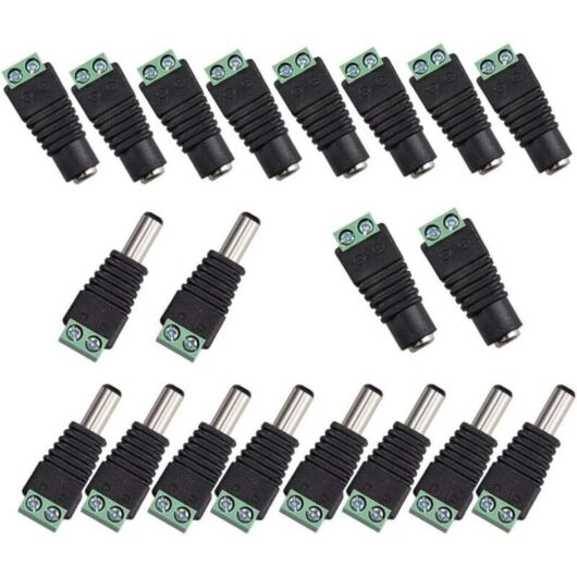 20pcs DC Power Supply Male/Female Connector 2.1 x 5.5 mm Plug 12V Jack Adapters, for CCTV Camera DVR Security System LED Light
