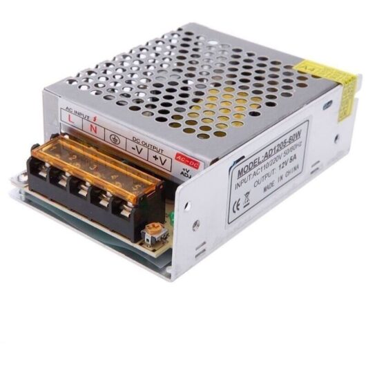 220-12V Power Transformer for LED Cameras and Lights, 5A, Metal