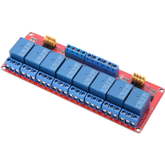 8-Channel Relay Module, Optocoupler Isolation, High and Low Triggering, 5V, 12V, 24V Power Supply for Industrial Automation (5V)