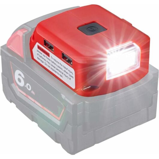 Battery Adapter for Milwaukee 18V Battery, DC Port & LED Work Light & Dual USB Charger, Power Supply Compatible with Milwaukee 49-24-2371 M18