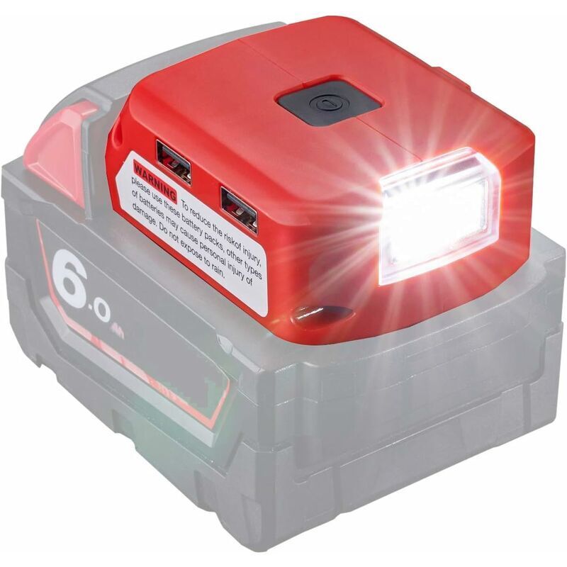 Battery Adapter for Milwaukee 18V Battery, DC Port & LED Work Light & Dual USB Charger, Power Supply Compatible with Milwaukee 49-24-2371 M18
