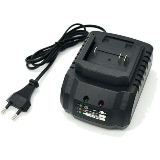 Charger for 18V and 21V lithium batteries. Suitable for drills, angle grinders, fans and power tools. European plug.