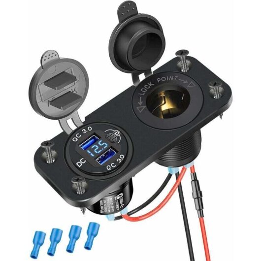 Cigarette Lighter Socket with Quick Charge 3.0, 12V/24V usb Outlet with led Voltmeter and Waterproof Dual usb Power Socket for Car, rv, Marine, Boat,