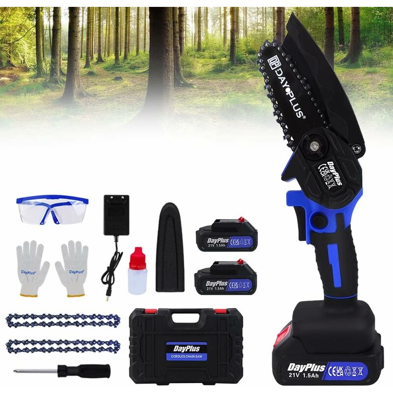 Dayplus - 2PCS 1500mAh Li-ion Battery ,Chainsaw Kits 600W Power Operated Electric Chain Saw 4INCH Cutting Wood Branches