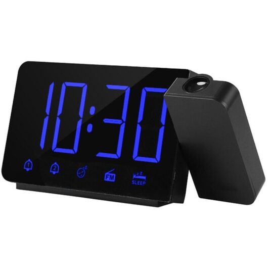Linghhang - Blu-ray) 180 Degree Projector, Radio Projection Alarm Clock, led Display Electronic Clock, Projection Digital Alarm Clock, usb Power