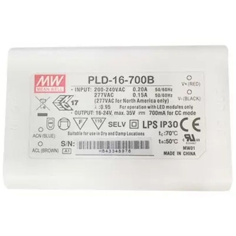 Meanwell PLD-16-700B led Driver 700mA 24V 17W IP30