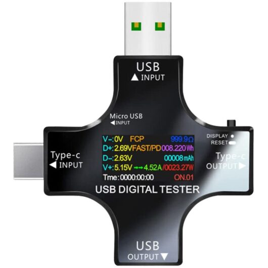 Memkey - usb Tester Multimeter usb-c Current Voltage Meter 3.3-30V 0-5.1A Tester 2 in 1 Voltmeter Ammeter Power Capacity Wattmeter Charger Detector