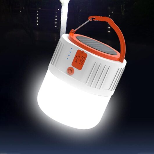 Rechargeable Solar Light, Outdoor Pocket Camping Flashlight, Portable Tent Lamp, Safety Emergency Light Power Bank, 5 Modes Fishing Floodlight (White)