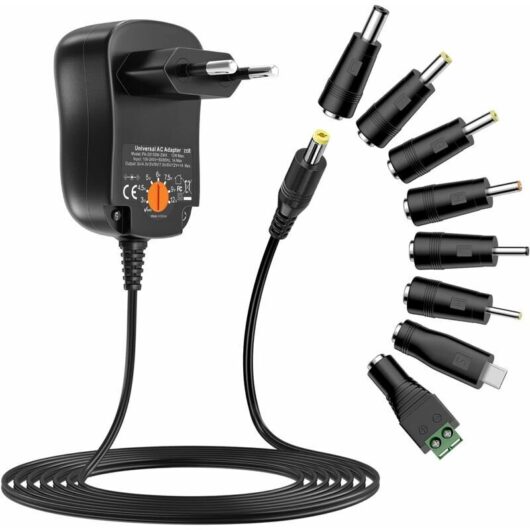 Universal AC to DC Power Adapter 3V 4.5V 5V 6V 7.5V 9V 12V 1A Switching Power Supply Transformer with 8 DC Connectors for Household Electronics,