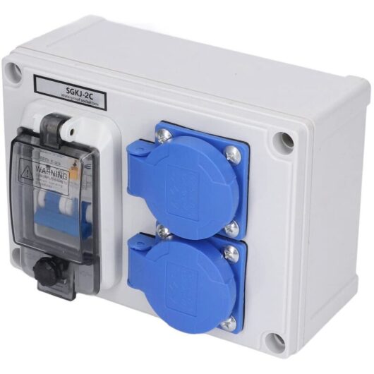 Wall Socket, Double German Power Outlet Box with Circuit Breaker 230V 40A 1P+N with Waterproof Cover, Outdoor Power Box, Easy to Install