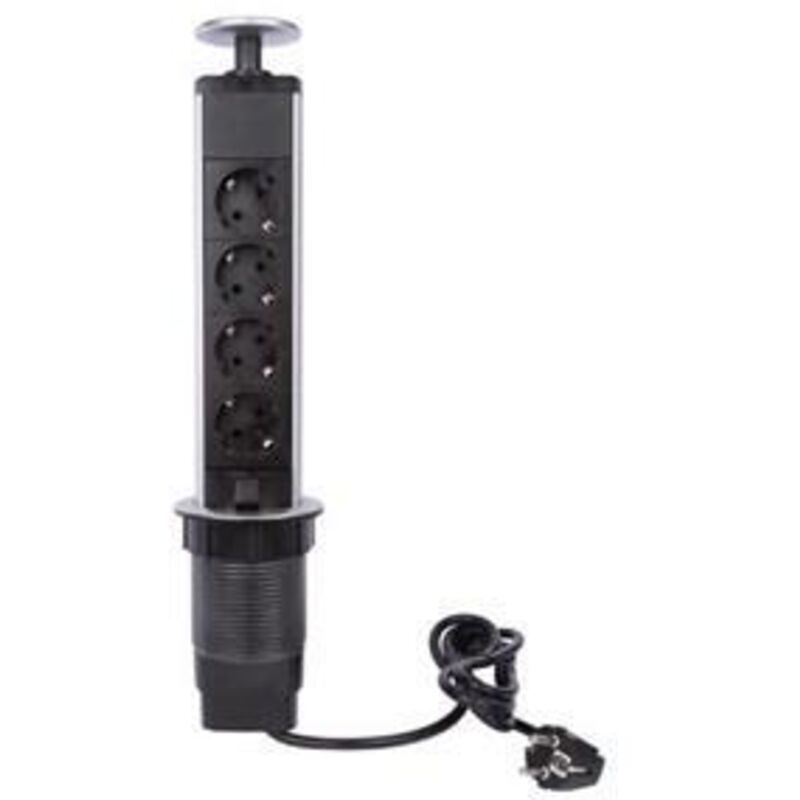 recessed power strip, 4 type E sockets with earth, child protection, 64 mm cutout, for kitchen worktop