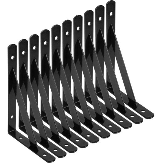 10 wall shelf brackets, triangular support 150x95 mm, 2 mm steel bracket, 30 kg load capacity, for kitchen, garden and DIY