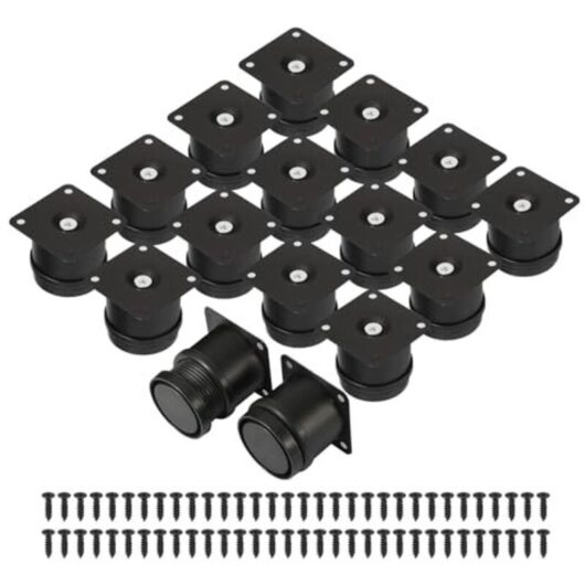 16 Adjustable Furniture Legs (5 cm - 6.5 cm), Black Metal Furniture Legs with 64 Screws, 50 mm Furniture Legs for Bed, TV Cabinet, Sofa, Bookcase,