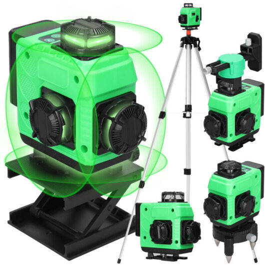 16-Line Laser Level with Tripod, 4x360° Self-Leveling Green 4D Construction Laser, Rotating with 2400mAh Rechargeable Batteries