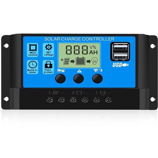 30A 12V/24V Solar Panel Charge Controller Intelligent Battery Regulator with 5V Dual USB Port LCD Display (30A)