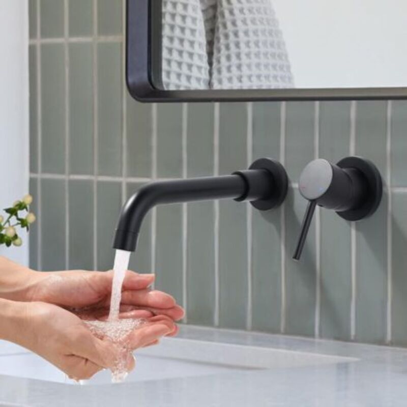 360° Swivel Wall Mounted Sink Faucet Bathroom Faucet for Bathtub and Sink Wall Mounted Concealed Faucet Modern Design, Black