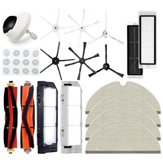 Accessory kit for S5/T6/T7 robot vacuum cleaners, including a rotating brush, a side brush, a filter and a mop.