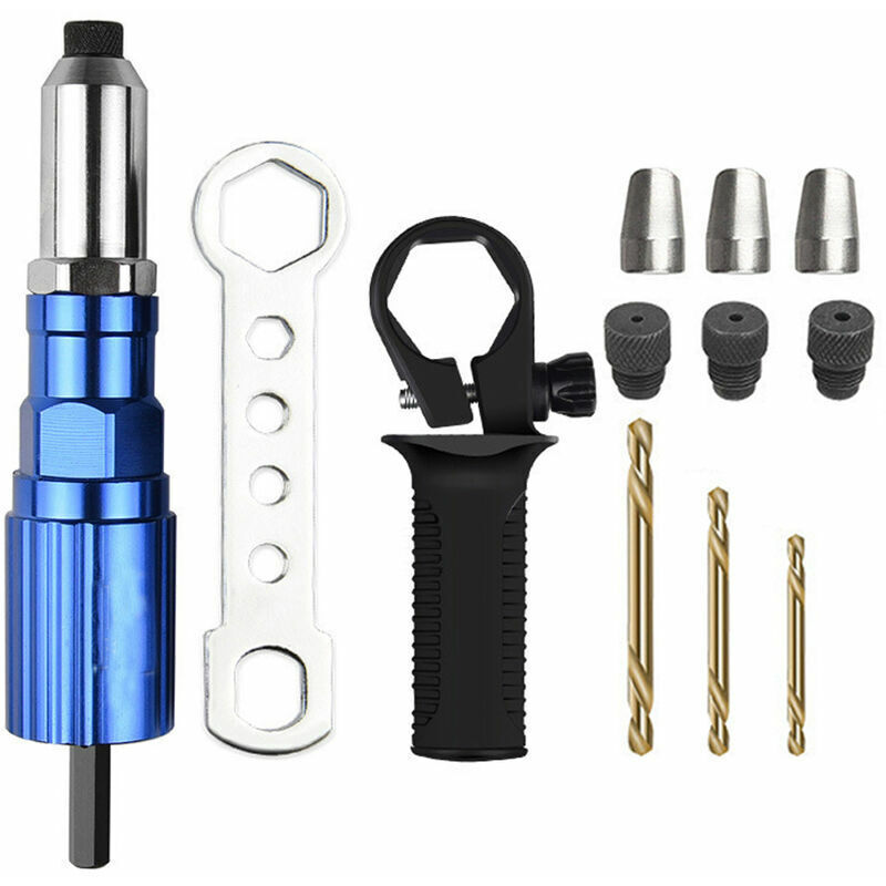 Gotrays - Electric Rivet Gun 2.4mm4.8mm Rivet Nut Gun Drill Adapter Cordless Riveting Tool, Type Three Aluminum Alloy + Twist Drill Type Three