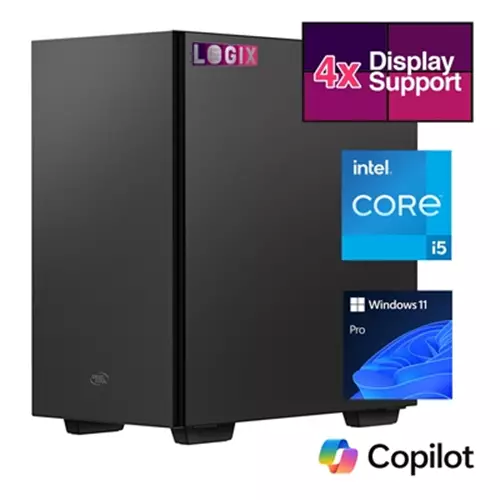 LOGIX Micro Tower - Designed for CCTV Use - Intel i5 Processor 16GB Kingston Memory 500GB Kingston SSD Output to 4 Monitors with Windows 11 Pro