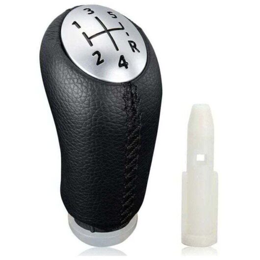 Manual gear shift knob for Renault Clio III 2005-09, Megane 2 Laguna 2003-09, black leather, with adapter