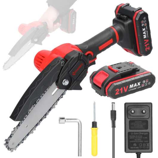 Mini Battery-Powered Chainsaw, 6-Inch Brushless Cordless Electric Chainsaw with 2 x 1200mAh Batteries, Battery-Powered Pruning Saw