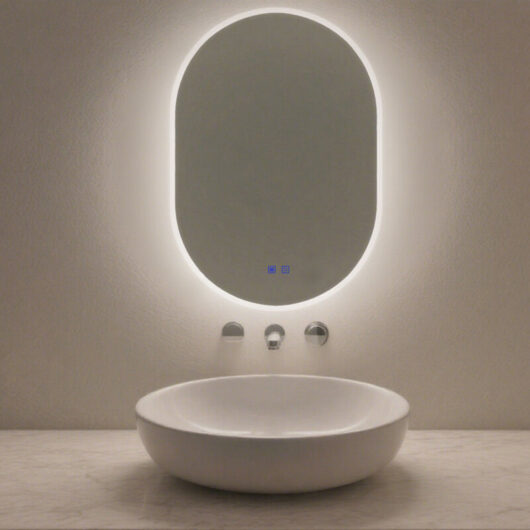 Oval LED Bathroom Mirror 600x1000mm Wall Mounted Anti-Fog Demister Touch Control 3 Colour Lights IP44 Mains Powered