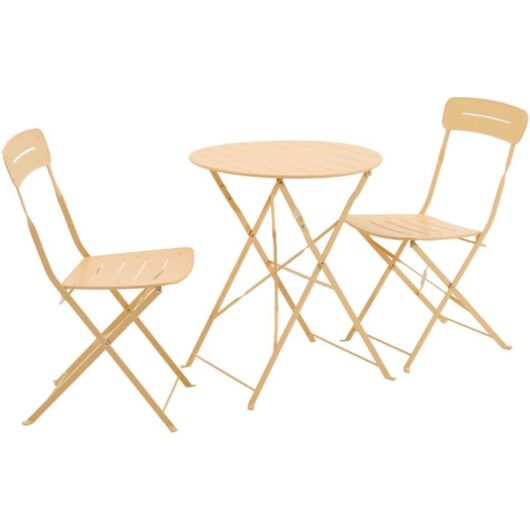 Round bistro garden table, steel, folding + 2 chairs, apricot 42.5x53x82 cm - Balconea