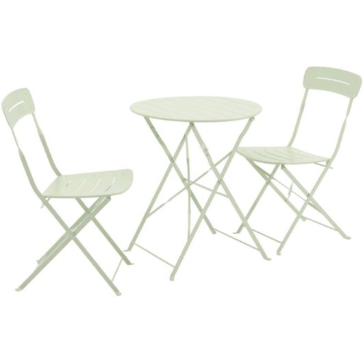 Round bistro garden table, steel, folding + 2 chairs, green 42.5x53x82 cm - Balconea