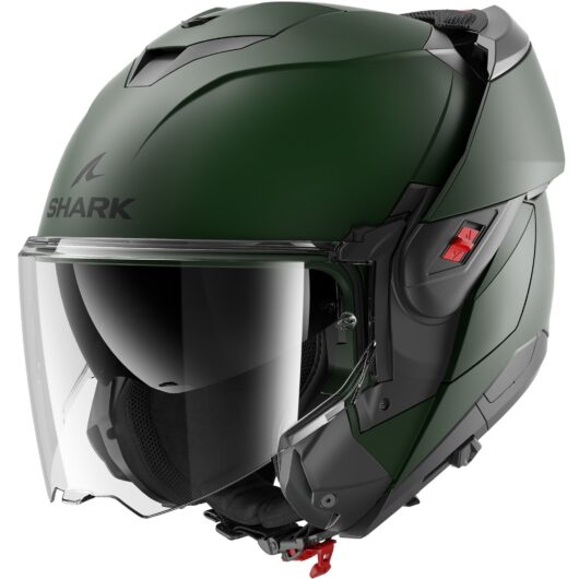 Shark Oxo Blank Mat Flip Front Motorcycle Helmet - Matt Dark Green - 53-54cm | XS
