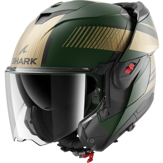 Shark Oxo Sikter Flip Front Motorcycle Helmet - Matt Green Chrome Gold - 53-54cm | XS