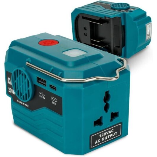 200W Inverter for Makita 18V Battery, Portable DC 18V to AC 110-120V Power Station with 1 USB Port, 1 USB-C Port, 280lm LED Light for Outdoor Use,