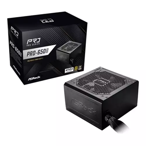 ASRock PRO-650G 650W ATX Power Supply Unit 80 Plus Gold Certified 120mm Silent Cooling Fan High Efficiency PSU