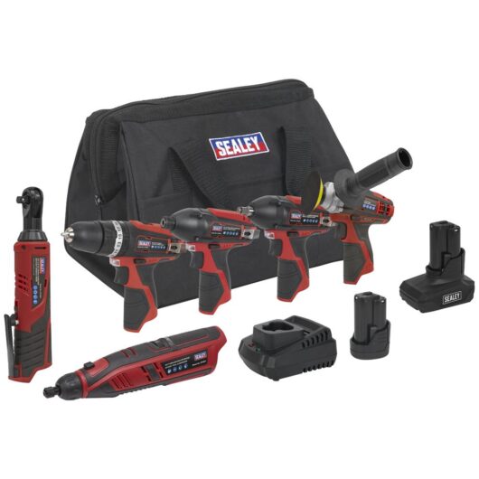 Sealey CP1200 12v Cordless 6 Piece Power Tool Kit 2 x 1.5ah Li-ion Battery Charger Bag